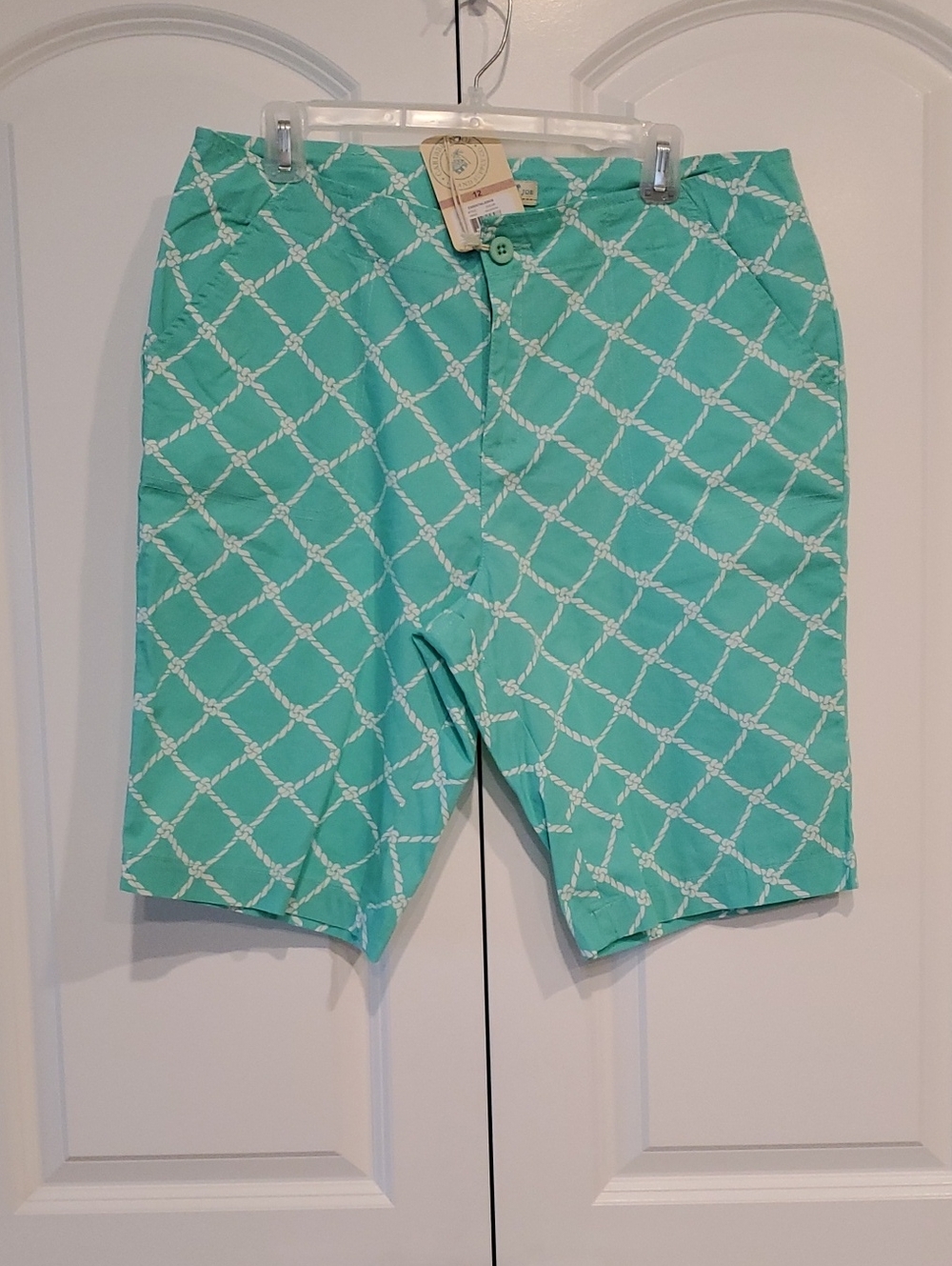Caribbean Joe Mint Green Rope Print Bermuda Shorts